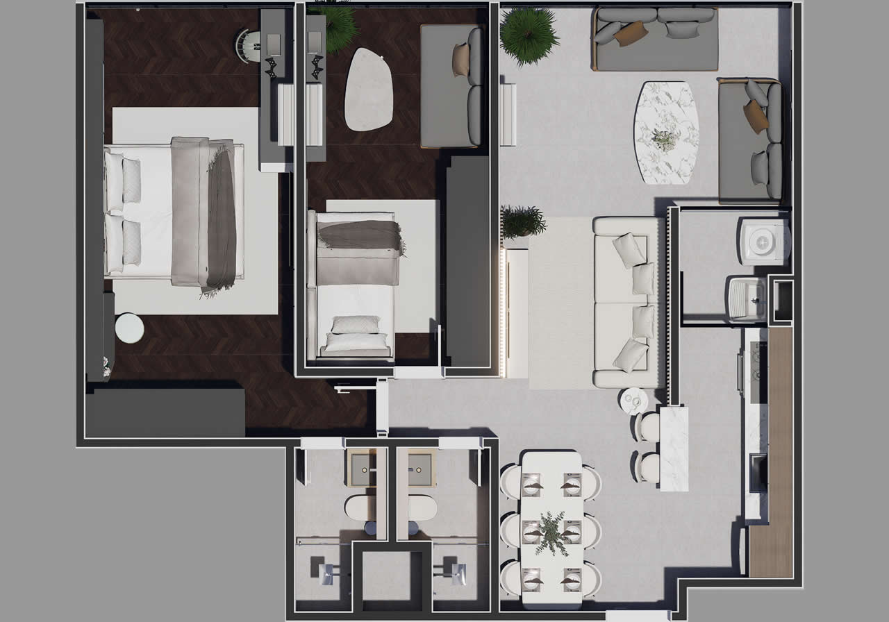 Planta humanizada — apartamento compacto